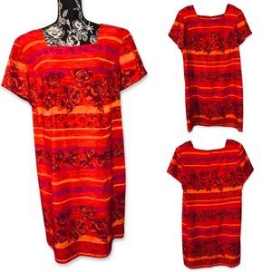 Vintage Jessica Howard Square Neck Short Sleeve Rose Zip Lined Midi Women 18 Red